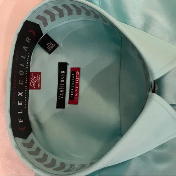 Van Huseun Teal Flex Collar Dress Shirt Size XL- 17 35/35 - Picture 3 of 8